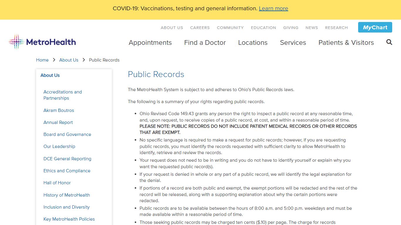 Public Records | The MetroHealth System