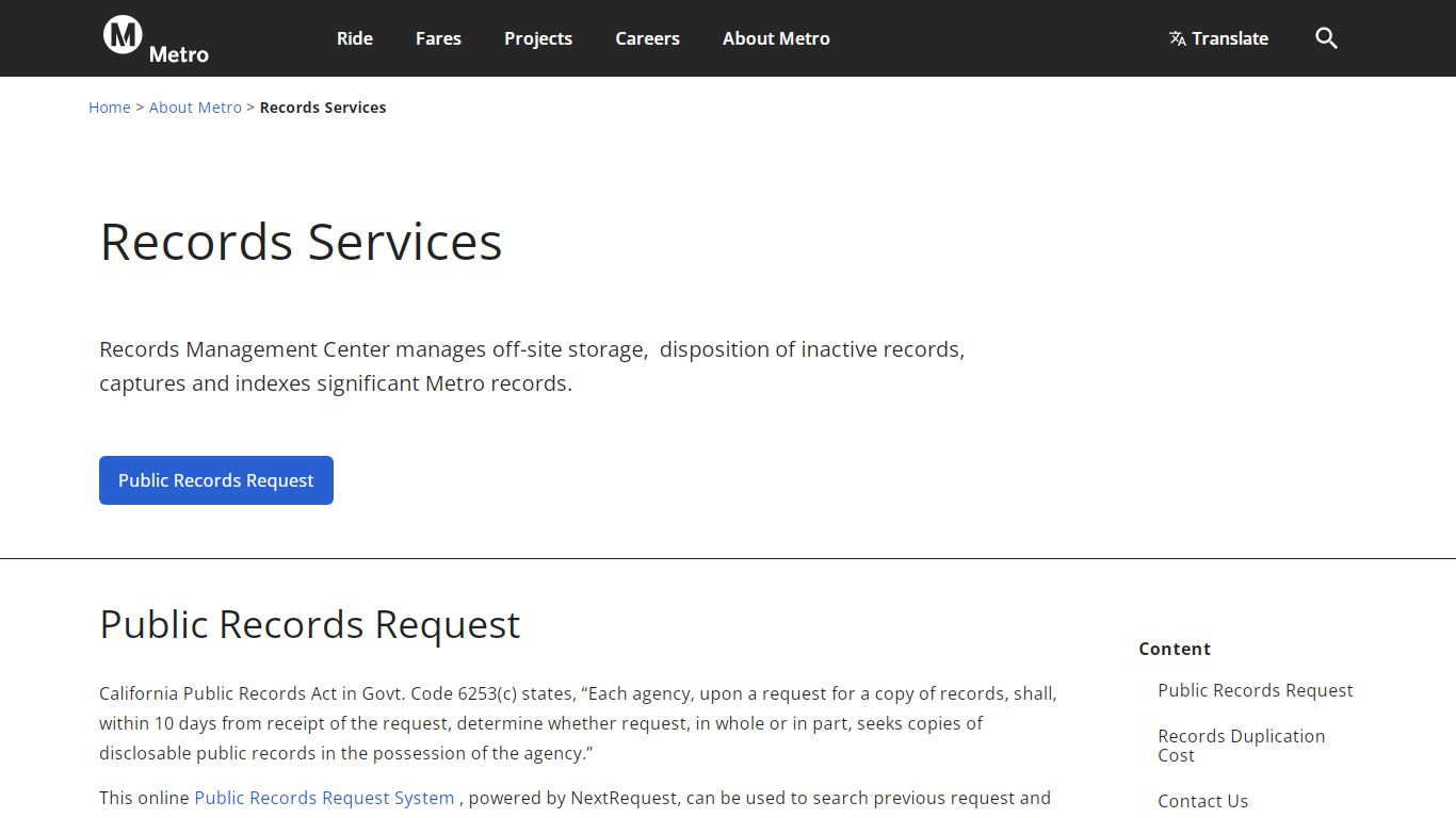 Records Services - LA Metro